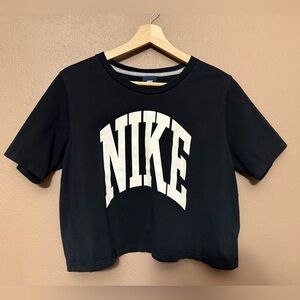Nike Black Cropped Tee with White Logo Women's Size Large 100% Cotton Activewear